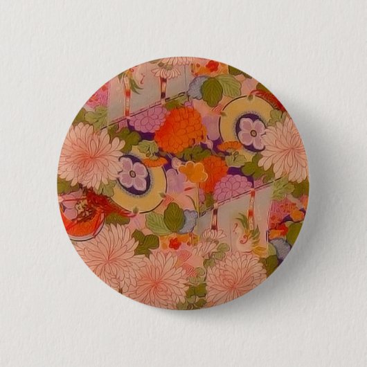 Kimono Flower Pink Floral Pattern Ronde Button 5,7 Cm (Voorkant)