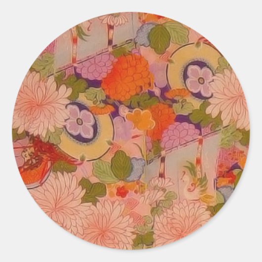 Kimono Flower Pink Floral Pattern Ronde Sticker (Voorkant)