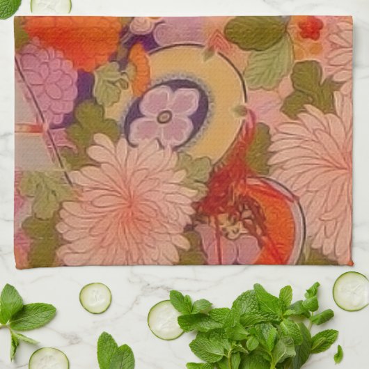 Kimono Flower Pink Floral Pattern Theedoek (Gevouwen)