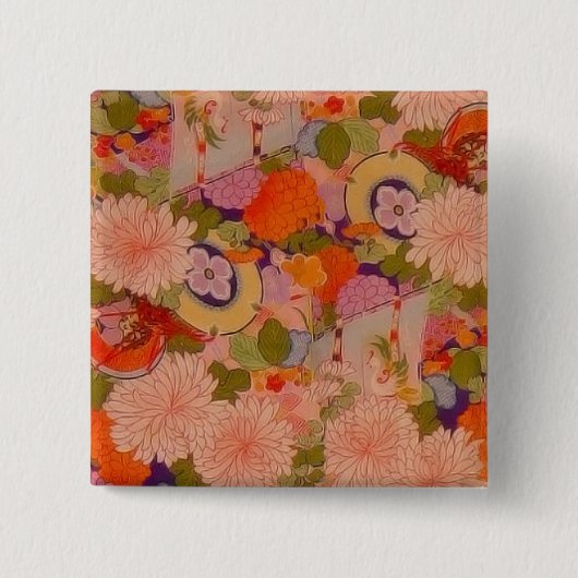 Kimono Flower Pink Floral Pattern Vierkante Button 5,1 Cm (Voorkant)