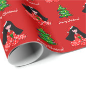 Kimono Girl Cartoon Snowflakes Cadeaupapier (Rol Hoek)