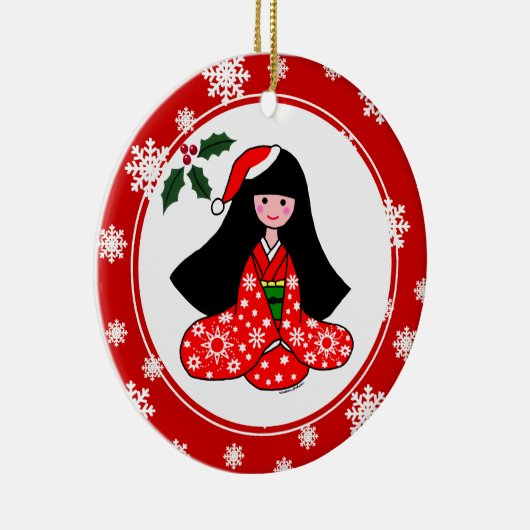 Kimono Girl Cartoon Snowflakes Keramisch Ornament (Rechts)