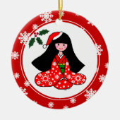 Kimono Girl Cartoon Snowflakes Keramisch Ornament (Voorkant)