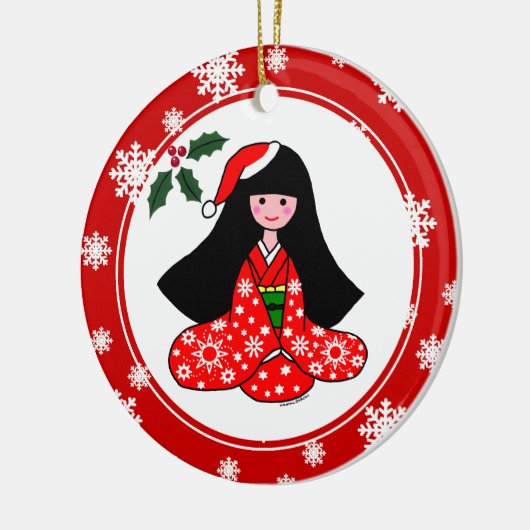 Kimono Girl Cartoon Snowflakes Keramisch Ornament (Links)