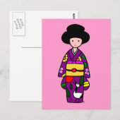 Kimono Girl Paarse Cartoon Briefkaart (Voorkant / Achterkant)