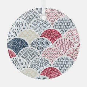 Kimono Line Art: traditioneel geometrisch patroon Glas Ornament