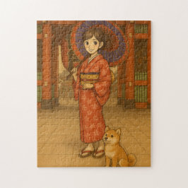 Kimono Meisje en Shiba hond in Asakusa Legpuzzel