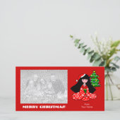 Kimono Meisje Kerstmis Cartoon Illustratie Feestdagenkaart (Staand voorkant)