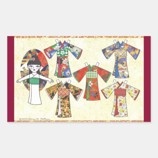 Kimono Meisje Kokeshi Paper Doll Stickers (Voorkant)