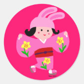 Kimono Meisje Usagi Ronde Sticker (Voorkant)