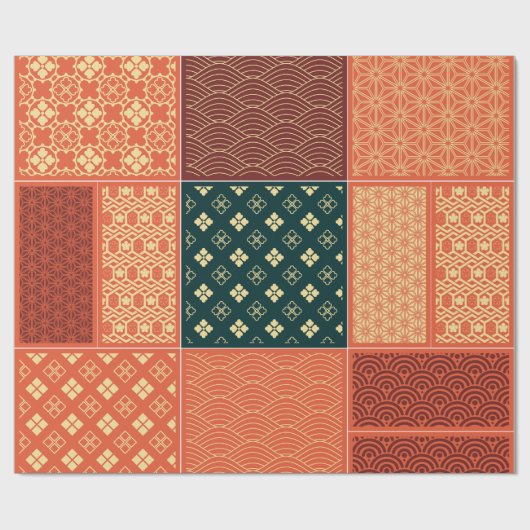 Kimono Mix Patroon Rood Cadeaupapier (Vlak)