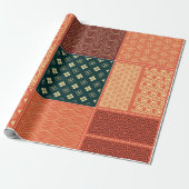 Kimono Mix Patroon Rood Cadeaupapier (Uitgerold)
