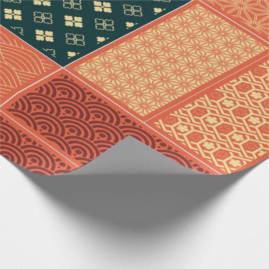 Kimono Mix Patroon Rood Cadeaupapier (Hoek)