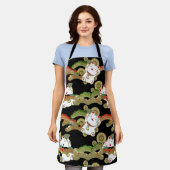 Kimono Pattern maneki nekko Japans print Apron Schort (Gedragen)
