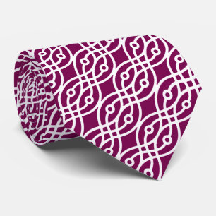 Kimono print, aubergine, paars en wit stropdas