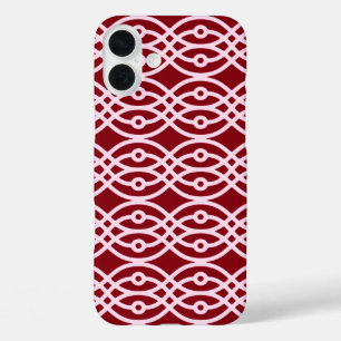 Kimono print, Bourgogne en roze iPhone 16 Plus Hoesje