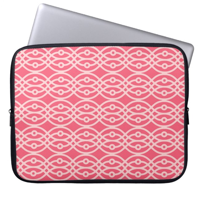 Kimono-print, diep koraalroze laptop sleeve (Voorkant)