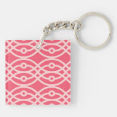 Kimono print, diep koraalroze sleutelhanger (Achterkant)