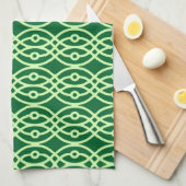 Kimono print, donker & lichtgroen theedoek (Quarter Fold)