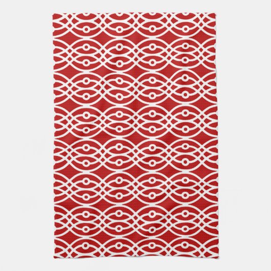 Kimono print, donkerrood en wit theedoek (Verticaal)
