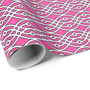 Kimono print, fuchsia roze en wit cadeaupapier