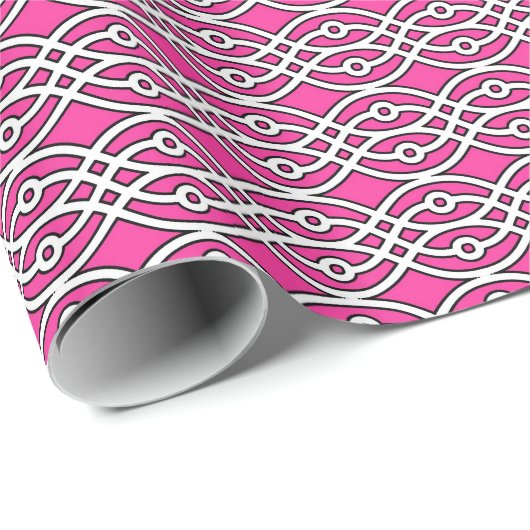 Kimono print, fuchsia roze en wit cadeaupapier (Rol Hoek)