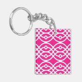Kimono print, fuchsia roze en wit sleutelhanger (Voorkant Links)