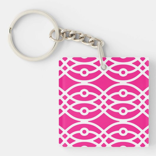 Kimono print, fuchsia roze en wit sleutelhanger (Voorkant)