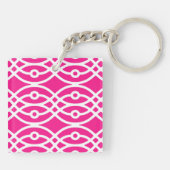 Kimono print, fuchsia roze en wit sleutelhanger (Achterkant)