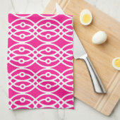 Kimono print, fuchsia roze en wit theedoek (Quarter Fold)