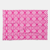 Kimono print, fuchsia roze en wit theedoek (Horizontaal)