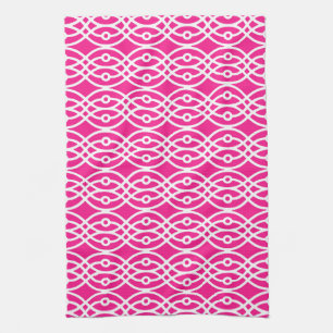 Kimono print, fuchsia roze en wit theedoek
