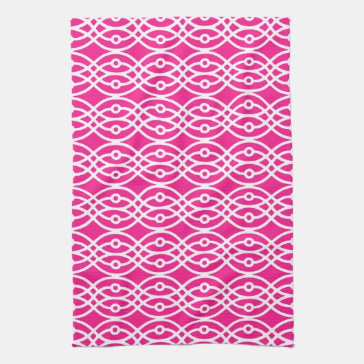 Kimono print, fuchsia roze en wit theedoek (Verticaal)