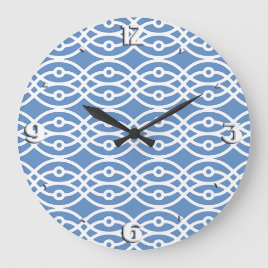 Kimono print, hemelsblauw en wit grote klok (Voorkant)