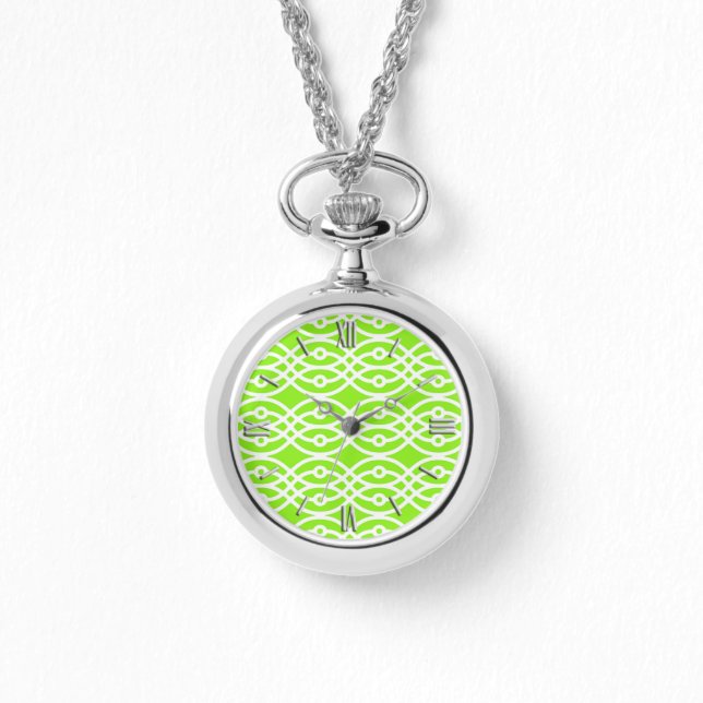 Kimono print, limoengroen en wit horloge (Voorkant)