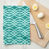 Kimono print, turquoise en aqua theedoek (Quarter Fold)