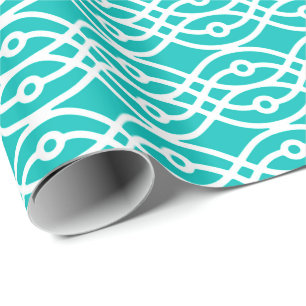 Kimono print, turquoise en wit cadeaupapier