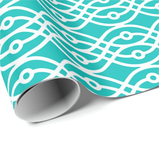 Kimono print, turquoise en wit cadeaupapier (Rol Hoek)
