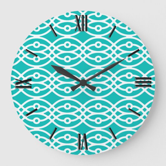 Kimono print, turquoise en wit grote klok (Voorkant)