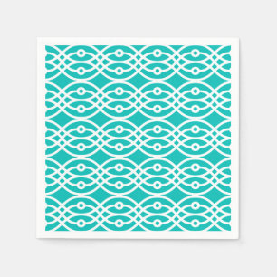 Kimono print, turquoise en wit servetten