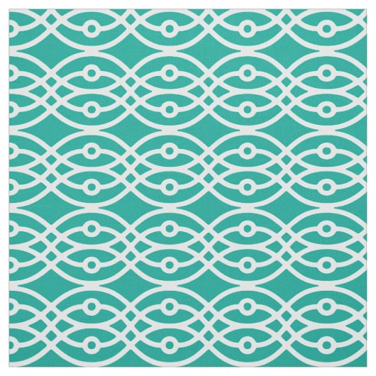 Kimono print, turquoise en wit stof (Swatch)