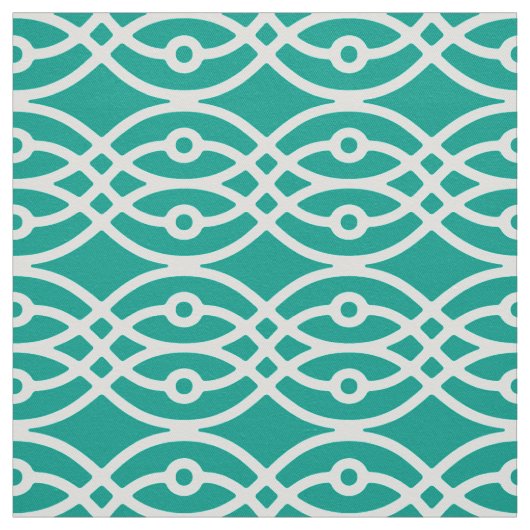Kimono print, turquoise en wit stof (Swatch)