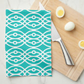 Kimono print, turquoise en wit theedoek (Quarter Fold)