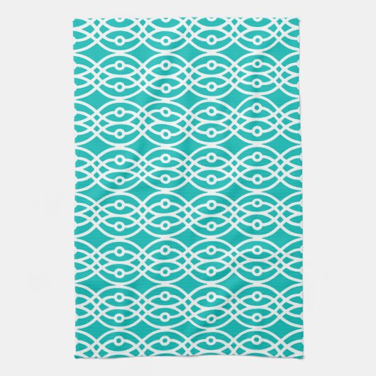 Kimono print, turquoise en wit theedoek (Verticaal)