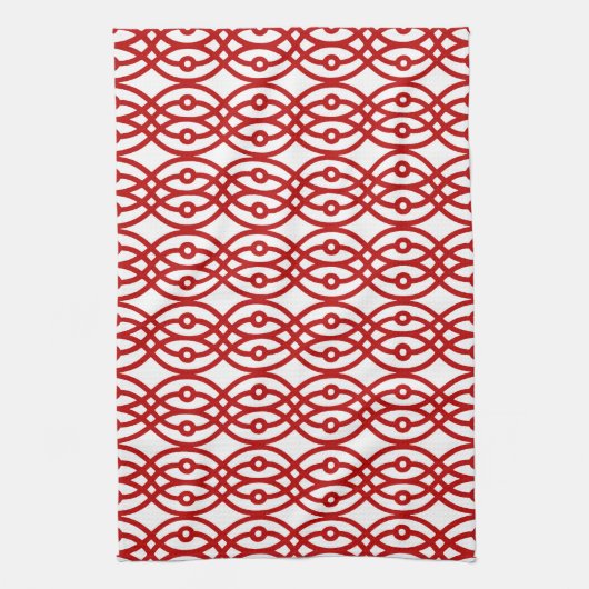 Kimono print, wit en donkerrood theedoek (Verticaal)