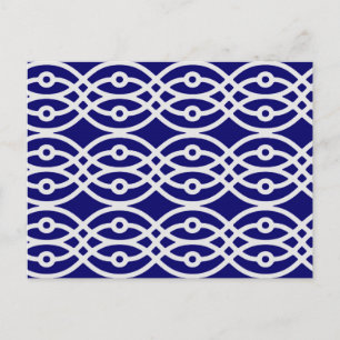 Kimono print, zilver grijs en marineblauw briefkaart
