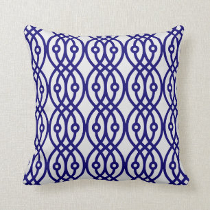 Kimono print, zilver grijs en marineblauw kussen