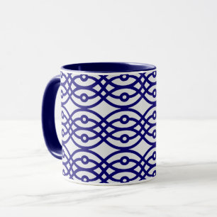 Kimono print, zilver grijs en marineblauw mok