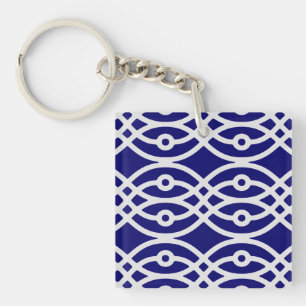 Kimono print, zilver grijs en marineblauw sleutelhanger