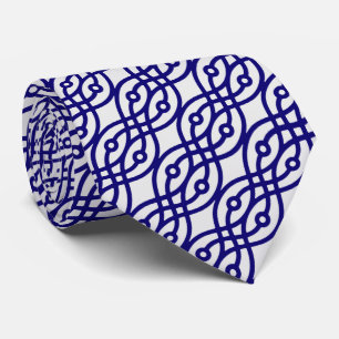 Kimono print, zilver grijs en marineblauw stropdas
